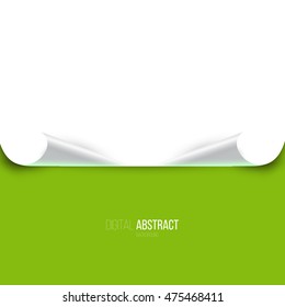 Page curl with shadow on a blank sheet of paper, design element for advertising and promotional on green background.