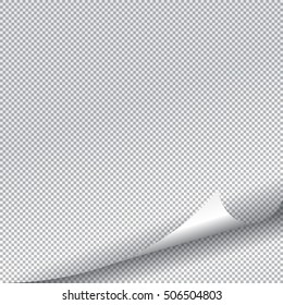 Seitencurl mit Schatten auf einem leeren Blatt Papier. Transparentes Gitter.