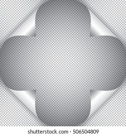 Page curl with shadow on blank sheet of paper. Transparent grid.