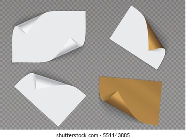 Page curl with shadow on blank sheet of paper.Gold