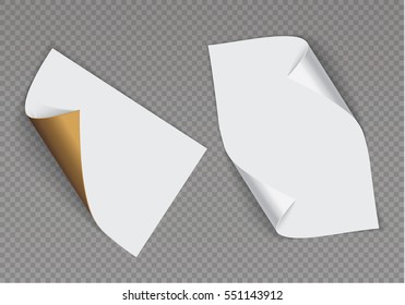 Page curl with shadow on blank sheet of paper.Gold