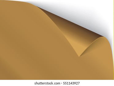 Page curl with shadow on blank sheet of paper.Gold