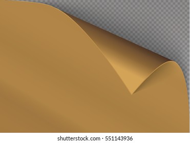 Page curl with shadow on blank sheet of paper.Gold