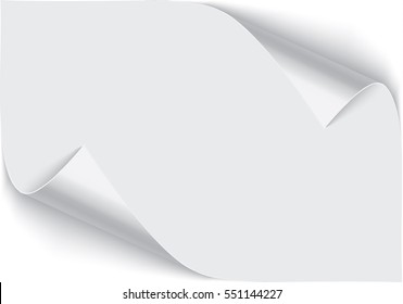Page curl with shadow on blank sheet of paper.