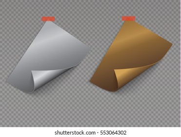 Page curl with shadow on blank sheet of paper.Gold.silver