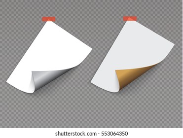 Page curl with shadow on blank sheet of paper.Gold.silver