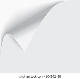 Page curl with shadow on blank sheet of paper.