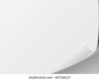 Page curl with shadow on a blank sheet of paper, design element for advertising and promotional message isolated on white background. EPS 10 vector illustration.