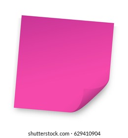 Page curl with shadow on blank sheet of paper. Pink paper sticker. Element for advertising and promotional message isolated on white background. Vector illustration for your design and business