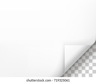 Page curl with shadow on blank sheet of paper. White paper sticker. Element for advertising and promotional message isolated on transparent background. template design element, Vector illustration