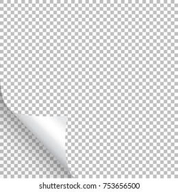 Page curl with shadow on blank sheet of paper. Vector element for advertising and promotional message. Isolated vector illustration on transparent background. For your design and business.