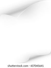 Page curl with shadow on white background. White paper sticker. Element for advertising and promotional message. EPS 10 vector file included