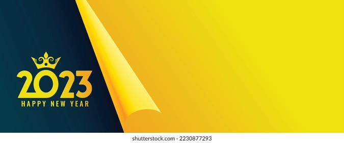 Page curl style new year 2023 banner with crown and text space vector 
