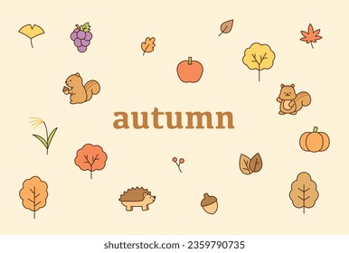 A page decorated with small and cute symbols of fall. outline simple vector illustration.