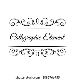 Page decoration. Calligraphic elements. Vintage ornate frames, decorative ornaments, flourish and scroll elements. Swirls, curls. Wedding invitation, Holiday greeting card. Vector illustration.