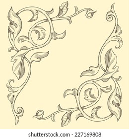 Page decoration. Decorative floral elements, corners, borders, frame, crown.