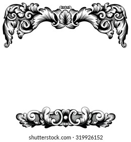 Page decoration. Decorative floral elements, corners, borders, frame, crown. (black and white) Retro