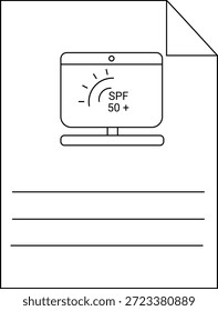 A page depicts a computer screen with SPF 50 on it placed above three horizontal lines A folded corner is at the top