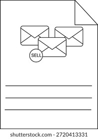 Page depicts three envelopes with a SELL label lines and a folded corner