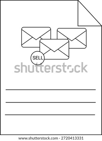 Page depicts three envelopes with a SELL label lines and a folded corner