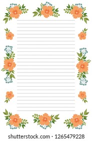 Page design for note book with beautiful flowers, vector illustration. 