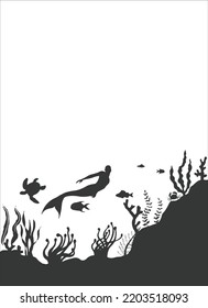 page design template in paper cut sea style underwater underwater view through cave window. Coral reef seabed fish in algae waves. Vector paper craft diving World Water Day website concept.