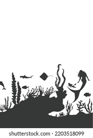 page design template in paper cut sea style underwater underwater view through cave window. Coral reef seabed fish in algae waves. Vector paper craft diving World Water Day website concept.