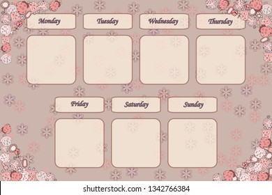 Page for the diary with graphs to record their Affairs. Against the background of female beauty.