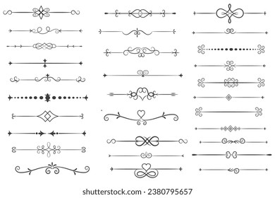 Page Divider And Design Elements. Set of Various Simple Black Divider Design, Assorted Divider Collection Template Vector. Collection of floral dividers elements mega decoration for Calligraphy