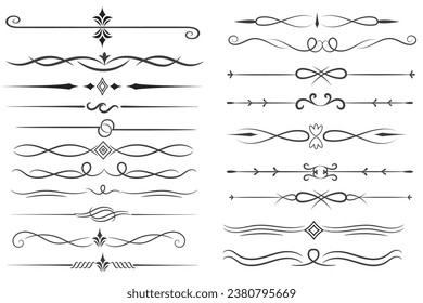 Separador De Páginas Y Elementos De Diseño. Conjunto de varios diseños simples de divisor negro, vectores de plantilla de colección de divisores surtidos. Colección de elementos de divisores florales mega decoración para caligrafía