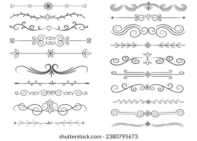 Page Divider And Design Elements. Set of Various Simple Black Divider Design, Assorted Divider Collection Template Vector. Collection of floral dividers elements mega decoration for Calligraphy