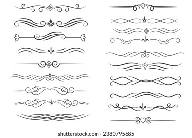 Page Divider And Design Elements. Set of Various Simple Black Divider Design, Assorted Divider Collection Template Vector. Collection of floral dividers elements mega decoration for Calligraphy