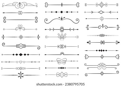 Page Divider And Design Elements. Set of Various Simple Black Divider Design, Assorted Divider Collection Template Vector. Collection of floral dividers elements mega decoration for Calligraphy