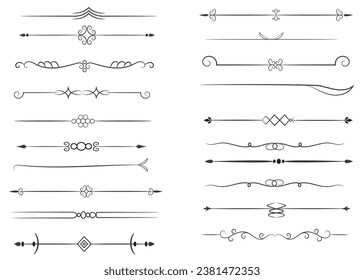 Page Divider And Design Elements. Set of Various Simple Black Divider Design, Assorted Divider Collection Template Vector. Collection of floral dividers elements mega decoration for Calligraphy.