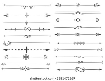 Page Divider And Design Elements. Set of Various Simple Black Divider Design, Assorted Divider Collection Template Vector. Collection of floral dividers elements mega decoration for Calligraphy.