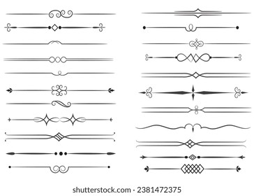 Separador De Páginas Y Elementos De Diseño. Conjunto de varios diseños simples de divisor negro, vectores de plantilla de colección de divisores surtidos. Colección de elementos de divisores florales mega decoración para caligrafía.