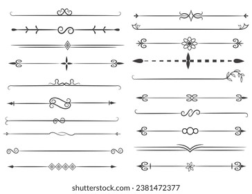 Page Divider And Design Elements. Set of Various Simple Black Divider Design, Assorted Divider Collection Template Vector. Collection of floral dividers elements mega decoration for Calligraphy.