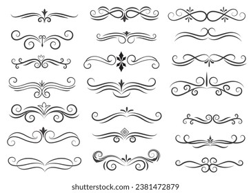 Page Divider And Design Elements. Set of Various Simple Black Divider Design, Assorted Divider Collection Template Vector. Collection of floral dividers elements mega decoration for Calligraphy.