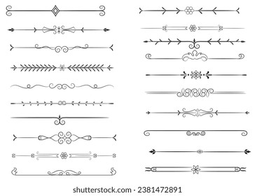 Page Divider And Design Elements. Set of Various Simple Black Divider Design, Assorted Divider Collection Template Vector. Collection of floral dividers elements mega decoration for Calligraphy.