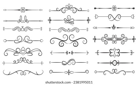 Separador De Páginas Y Elementos De Diseño. Conjunto de varios diseños simples de divisor negro, vectores de plantilla de colección de divisores surtidos. Colección de elementos de divisores florales mega decoración para caligrafía.