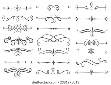 Page Divider And Design Elements. Set of Various Simple Black Divider Design, Assorted Divider Collection Template Vector. Collection of floral dividers elements mega decoration for Calligraphy.