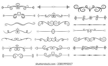 Page Divider And Design Elements. Set of Various Simple Black Divider Design, Assorted Divider Collection Template Vector. Collection of floral dividers elements mega decoration for Calligraphy.