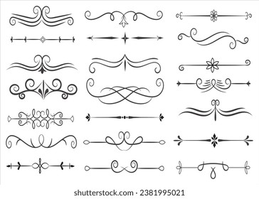 Page Divider And Design Elements. Set of Various Simple Black Divider Design, Assorted Divider Collection Template Vector. Collection of floral dividers elements mega decoration for Calligraphy.