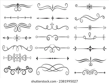 Page Divider And Design Elements. Set of Various Simple Black Divider Design, Assorted Divider Collection Template Vector. Collection of floral dividers elements mega decoration for Calligraphy.