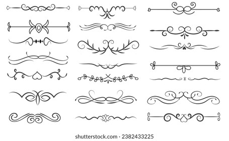 Page Divider And Design Elements. Set of Various Simple Black Divider Design, Assorted Divider Collection Template Vector. Collection of floral dividers elements mega decoration for Calligraphy.