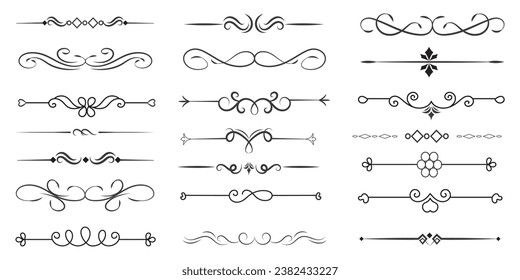 Page Divider And Design Elements. Set of Various Simple Black Divider Design, Assorted Divider Collection Template Vector. Collection of floral dividers elements mega decoration for Calligraphy.