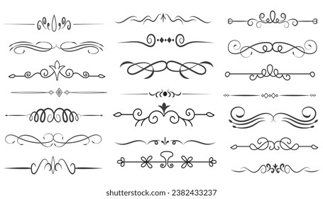 Page Divider And Design Elements. Set of Various Simple Black Divider Design, Assorted Divider Collection Template Vector. Collection of floral dividers elements mega decoration for Calligraphy.