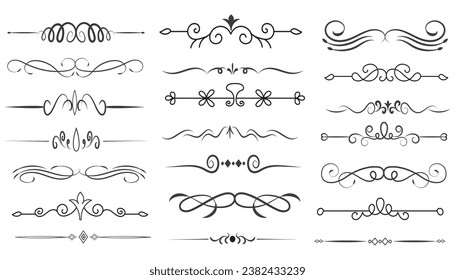 Page Divider And Design Elements. Set of Various Simple Black Divider Design, Assorted Divider Collection Template Vector. Collection of floral dividers elements mega decoration for Calligraphy.