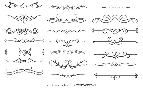 Page Divider And Design Elements. Set of Various Simple Black Divider Design, Assorted Divider Collection Template Vector. Collection of floral dividers elements mega decoration for Calligraphy.