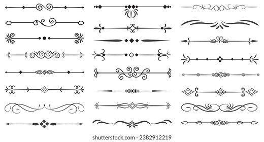 Page Divider And Design Elements. Set of Various Simple Black Divider Design, Assorted Divider Collection Template Vector. Collection of floral dividers elements mega decoration for Calligraphy.